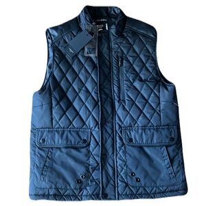 Fried Denim NYC Vest Men's Black Faux Leather Quilted Zip Moto Size XL New